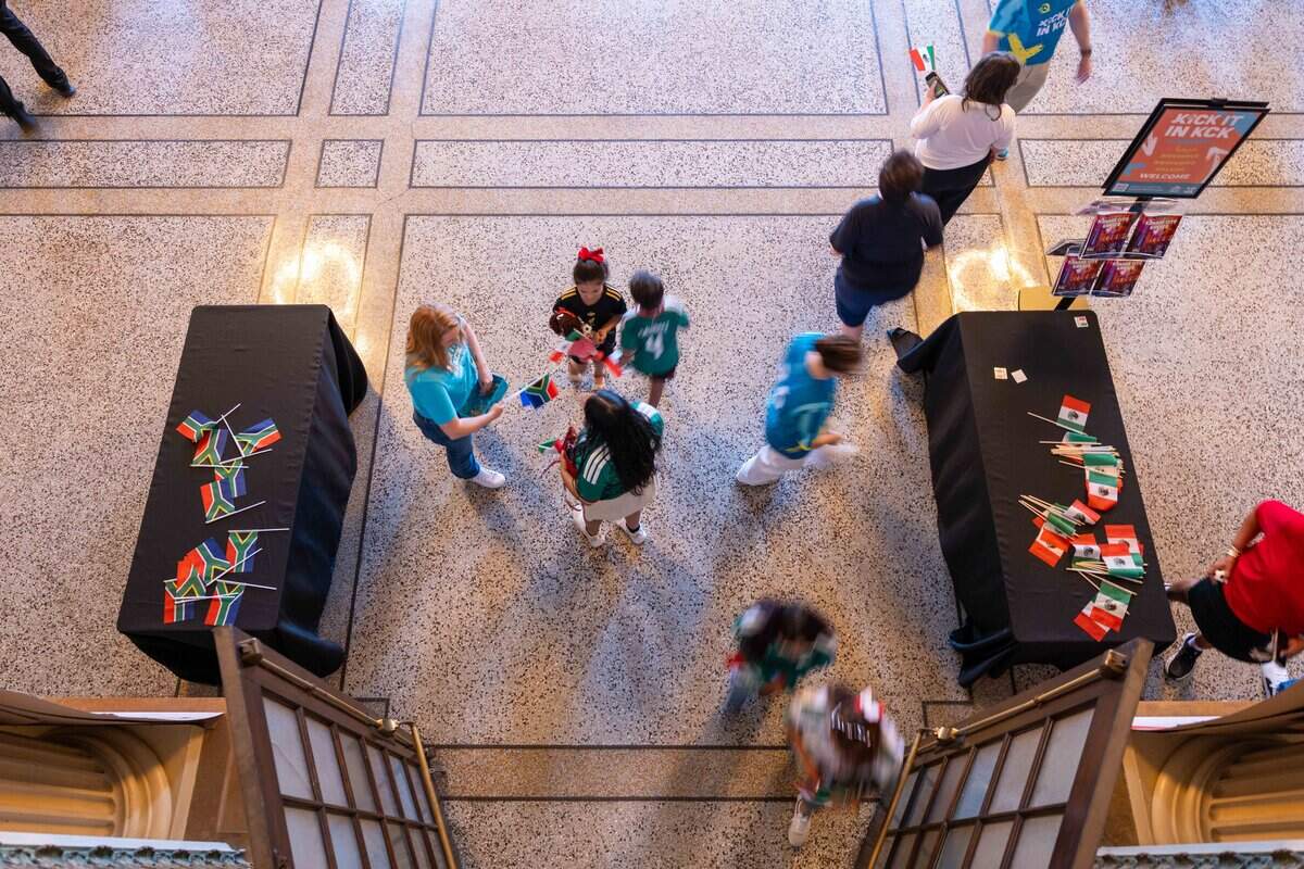 World Cup fans enter the KCK Mexico v. South Africa Watch Party hosts at Memorial Hall on Thursday, June 11, 2026.