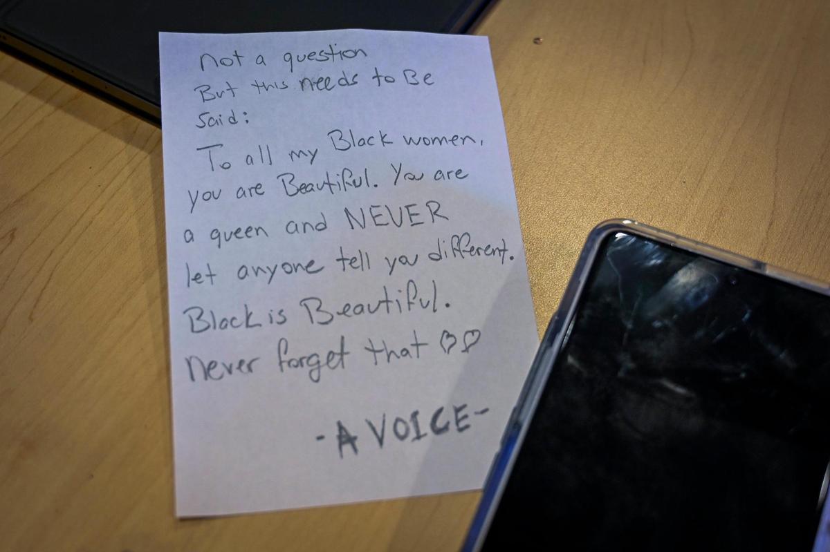 A heartfelt message about the beauty of Black women was submitted instead of a question during “Black and Missing,” a community discussion about missing Black women and the police and media response to the issue.