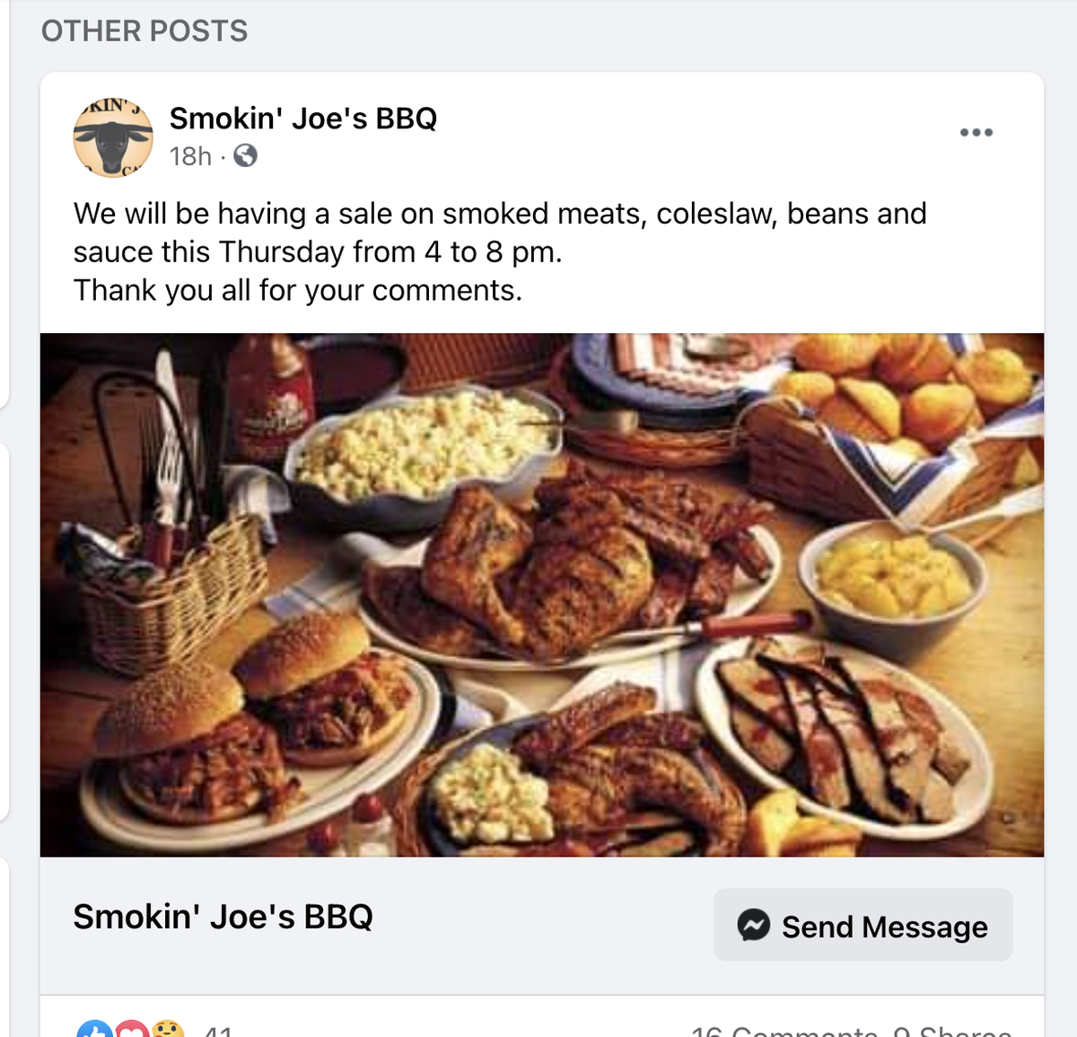 Smokin’ joe’s Bar-B-Q said it will be closing after 32 years.