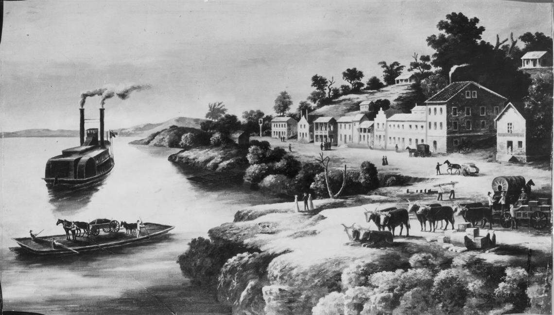Westport Landing, circa 1854, just north of where the River Market is today. “That was the takeoff point,” says historian Larry Short. That’s as far as supplies were carried by boat. They were transferred to wagons and set off down the trails west.