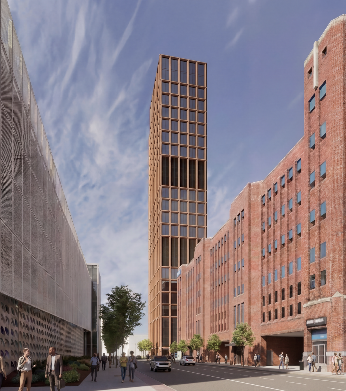 A rendering of a proposed 20-story data center tower in downtown Kansas City.