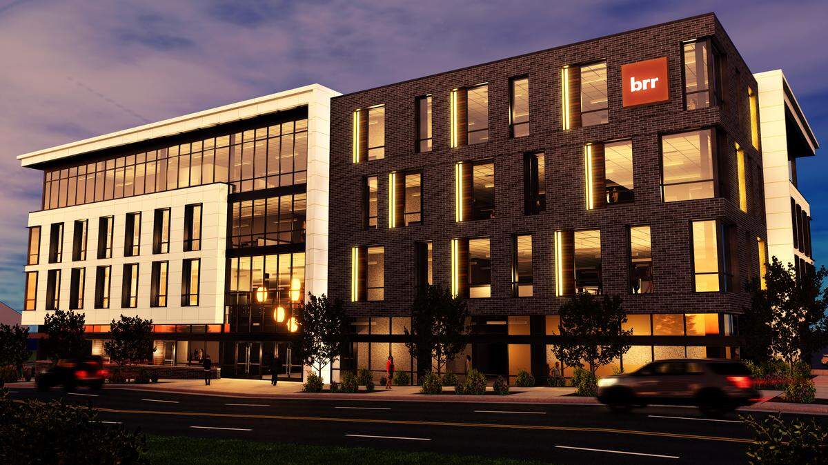 A rendering of Avenue 82, an office building being developed by EPC Real Estate Group at the northeast corner of 82nd Street and Metcalf Avenue.