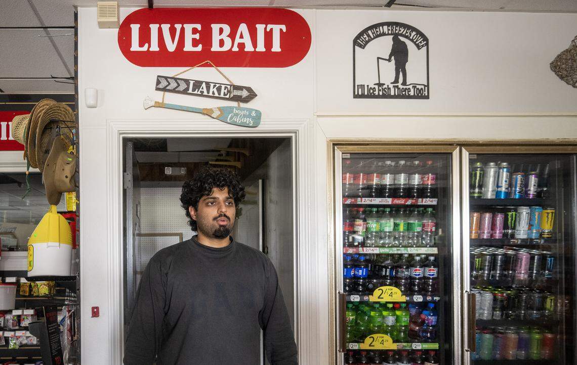 Asad Morani, owner of the Sunoco Lake N Dale convenience store, hid in the store’s cooler seen here on Tuesday, April 14, 2026, as an EF-2 tornado hit Hillsdale, Kansas, on Monday.