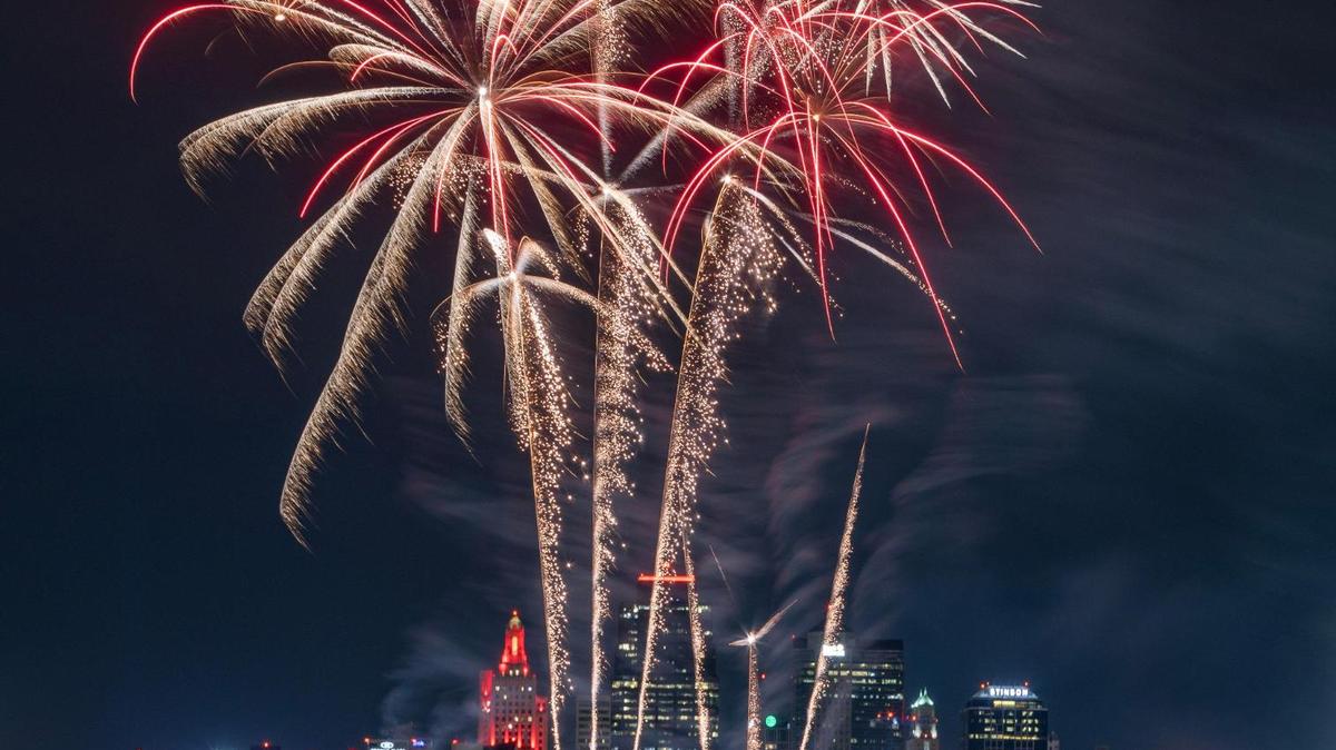 Fireworks explode over Union Station minutes after the Chiefs defeated the Philadelphia Eagles to win their second Super Bowl in four years.