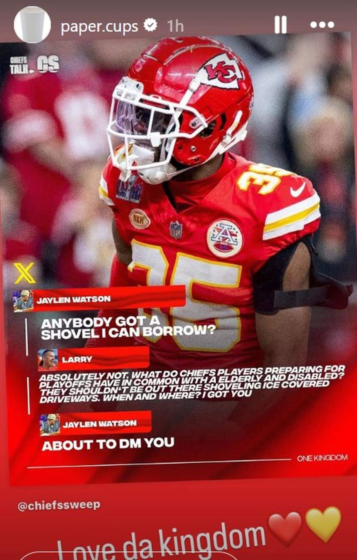 Jaylen Watson loved that a Chiefs fan came to his aid.