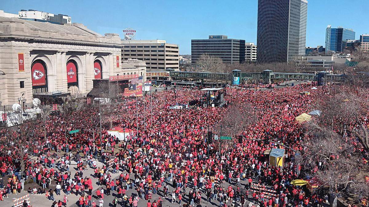 The crowd in front of Union Station was just starting to disperse at the conclusion of the Kansas City Chiefs Super Bowl parade and rally on Feb. 14 when shots were fired. One person was killed and more than 20 others were hit by gunfire.