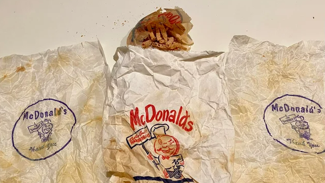 An Illinois man says these McDonald’s food wrappers and fries were found in his home during a bathroom renovation.