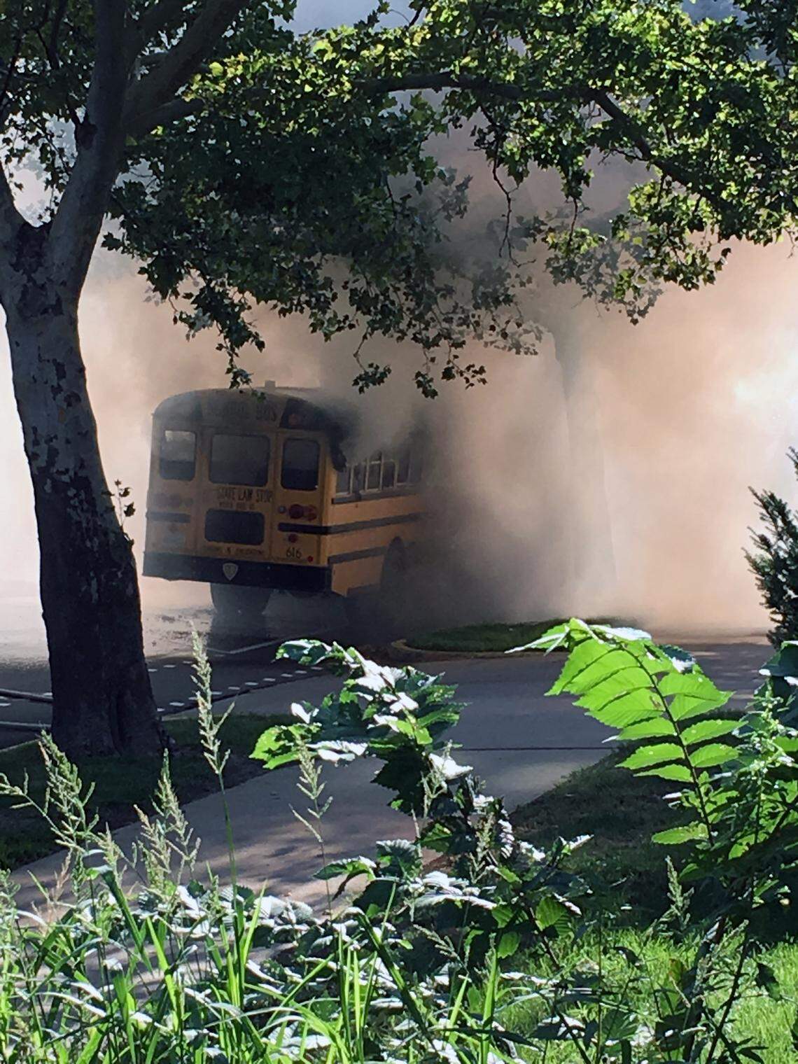 A bus carrying children on their way to Kansas City Public School’s Foreign Language Academy in midtown caught fire Tuesday morning. No one was injured in the blaze, but the bus was heavily damaged.