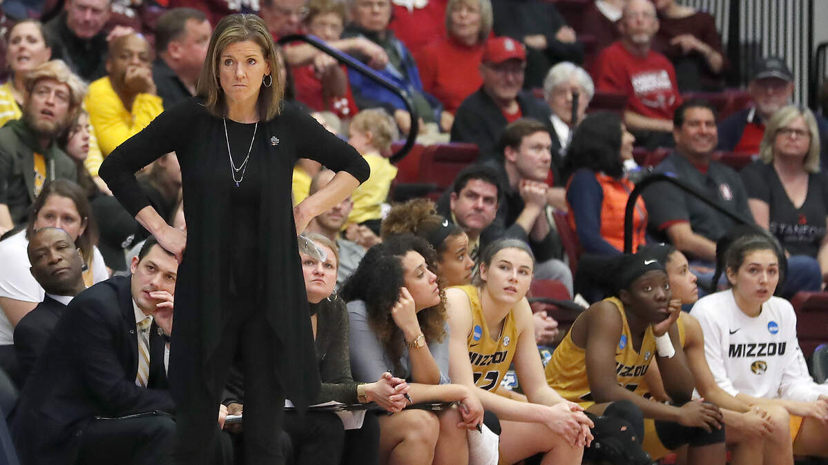 Missouri coach Robin Pingeton watched from the sidelines during the final seconds of the Tigers' 80-70 loss to Florida Gulf Coast in an NCAA women's tournament game Saturday in Stanford, Calif.