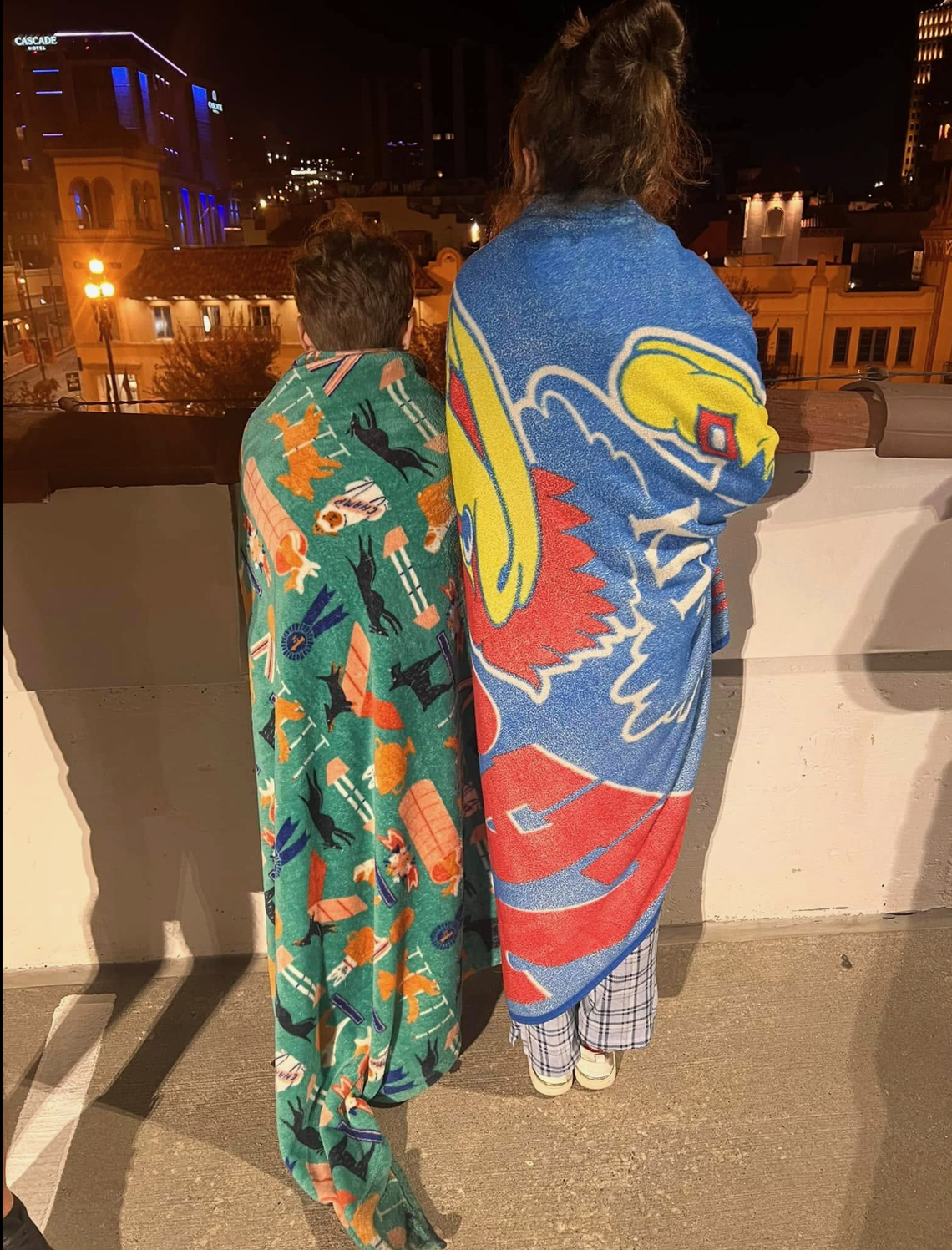 West’s children, Zac and Camryn, wait for the lights the day before Thanksgiving, a family tradition.