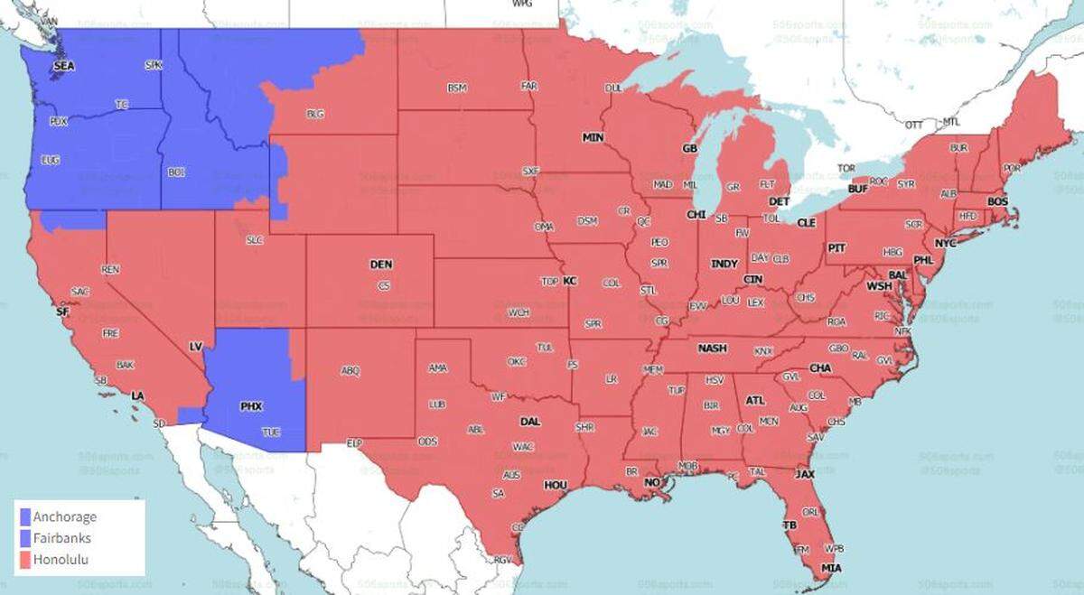 Chiefs-Cowboys is in red, while the Seahawks-Cardinals game is in blue.