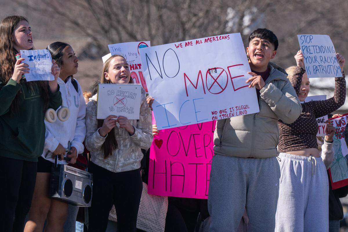Lee’s Summit High School students stage a walk out protest of ICE polices on Friday, February 20, 2026.