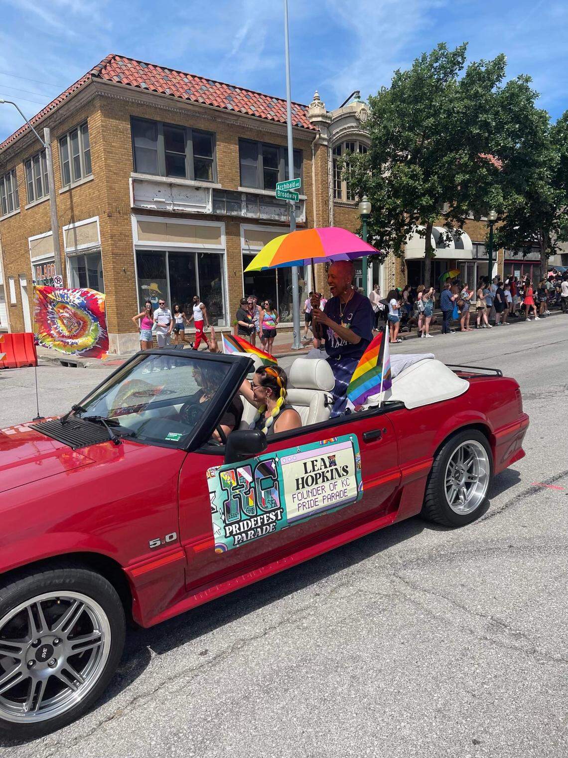 Lea Hopkins rode in the backseat of a Corvette as grand marshal of the 2022 KC Pride Parade.