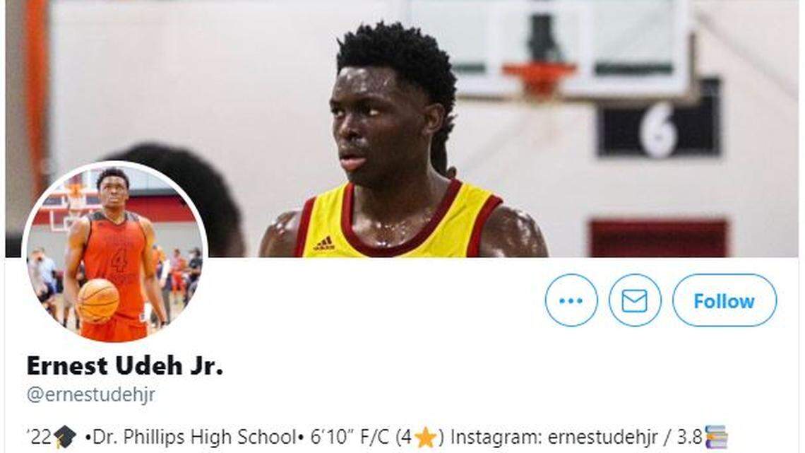 Ernest Udeh Jr. is a 6-foot-10, 230-pound senior-to-be from Dr. Phillips High School in Orlando, Florida.
