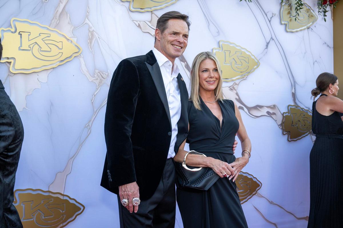 Mark Donovan, president of the Kansas City Chiefs, and his wife Kathy walked the red carpet before the Super Bowl LVIII championship ring presentation event.