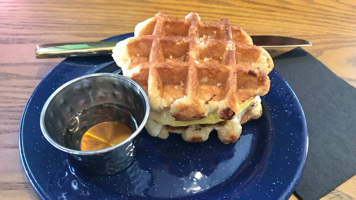Front Range offers a variety of breakfast and lunch options including a bacon, egg and cheese waffle by Parisi.