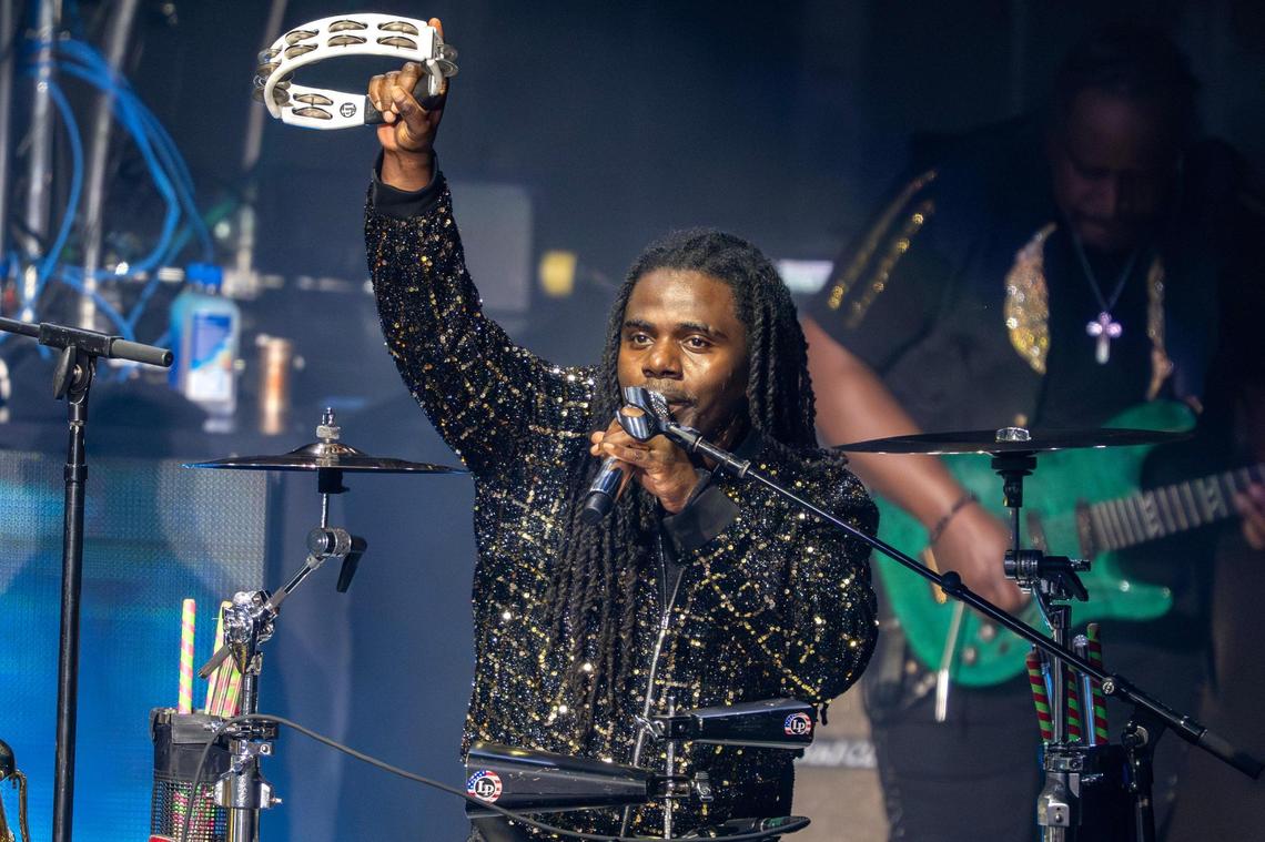 Earth, Wind & Fire perform “Let Your Feelings Show” during their concert at Starlight Theatre on Friday, July 18, 2025, in Kansas City.