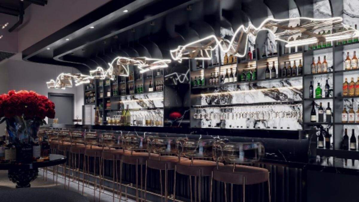 A rendering of Entity Lounge, a bar that will serve specialty cocktails at night, then lattes in the morning.