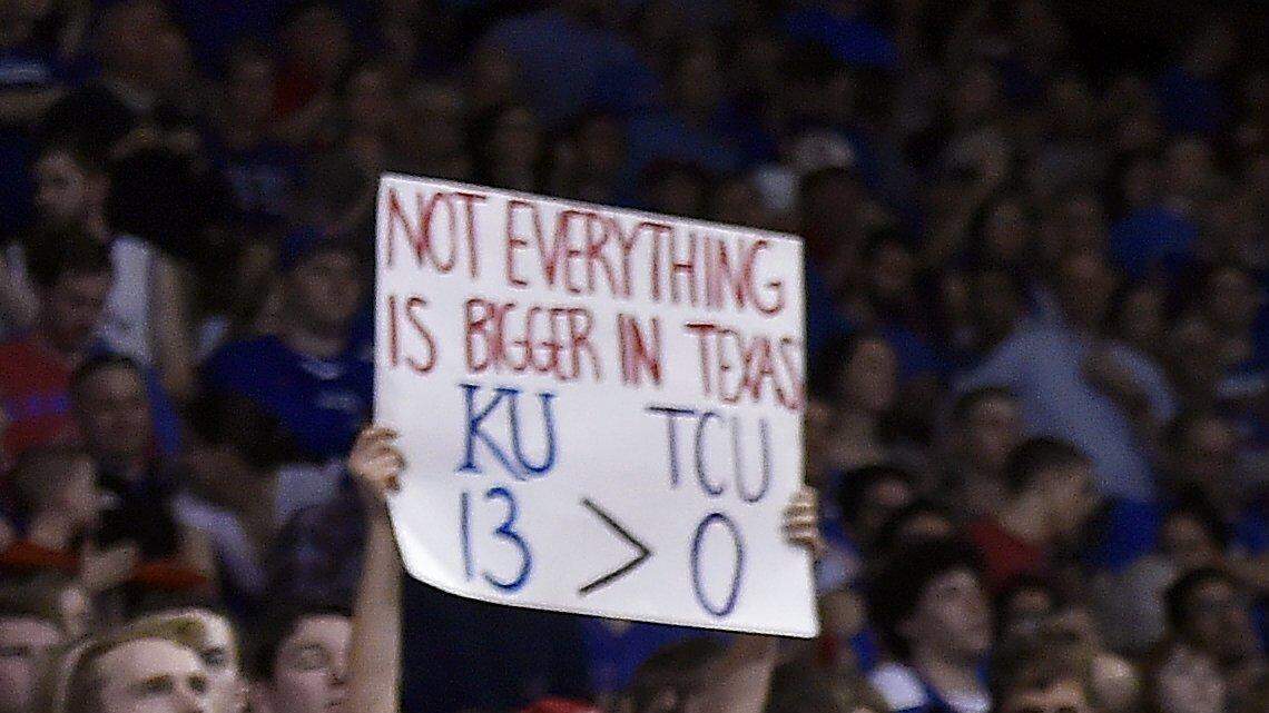The Kansas Jayhawks and their fans celebrated their 13th consecutive Big 12 Conference title Wednesday night after a 87-68 win over TCU at Allen Fieldhouse.