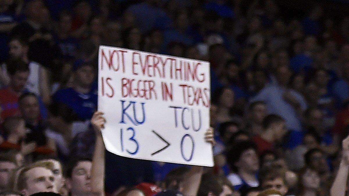The Kansas Jayhawks and their fans celebrated their 13th consecutive Big 12 Conference title Wednesday night after a 87-68 win over TCU at Allen Fieldhouse.