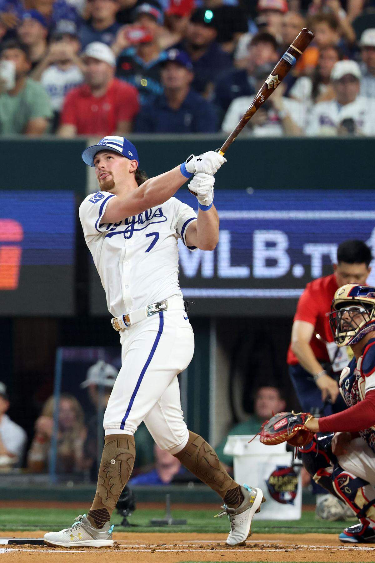 Shortstop Bobby Witt Jr. of the Kansas City Royals (7) competes during the 2024 Home Run Derby at Globe Life Field.