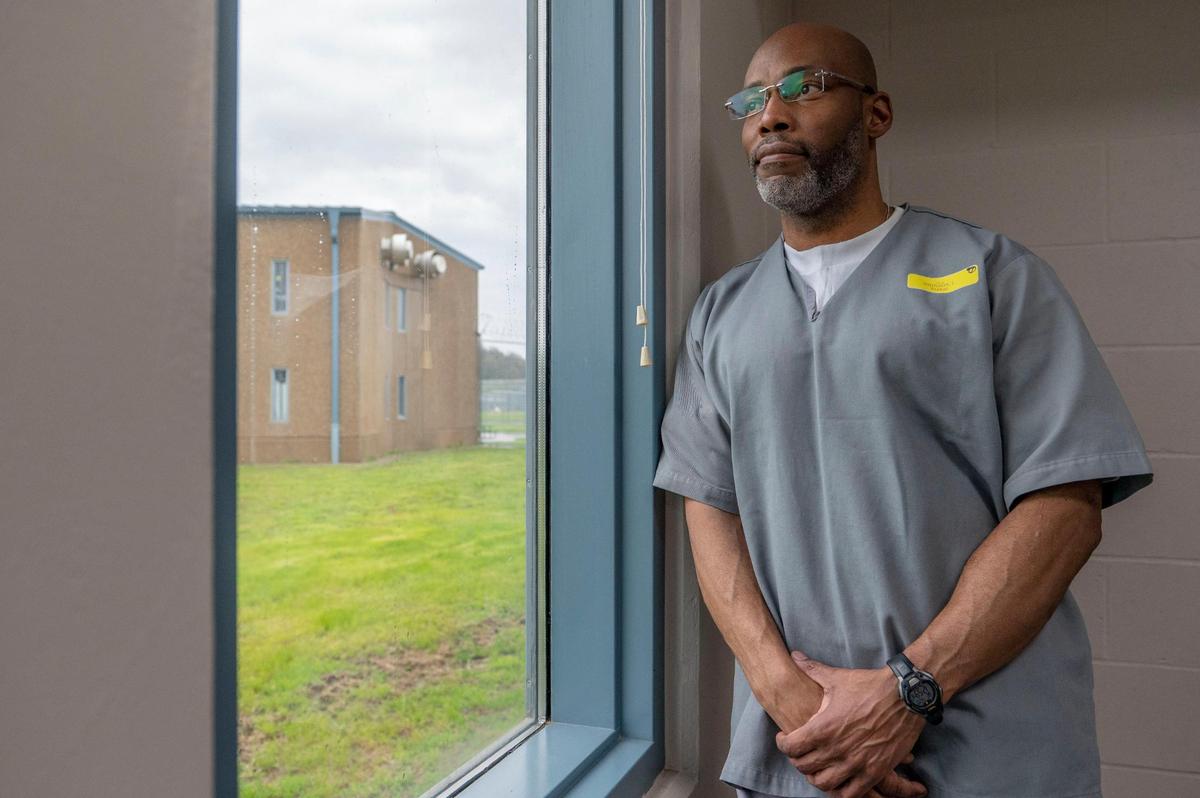 Lamar Johnson, who St. Louis’ circuit attorney says was wrongly convicted in a 1994 murder, speaks at the Jefferson City Correctional Center in Jefferson City on Wednesday, April 20, 2022. Johnson, now 48, was convicted in part on the testimony of a jailhouse informant.