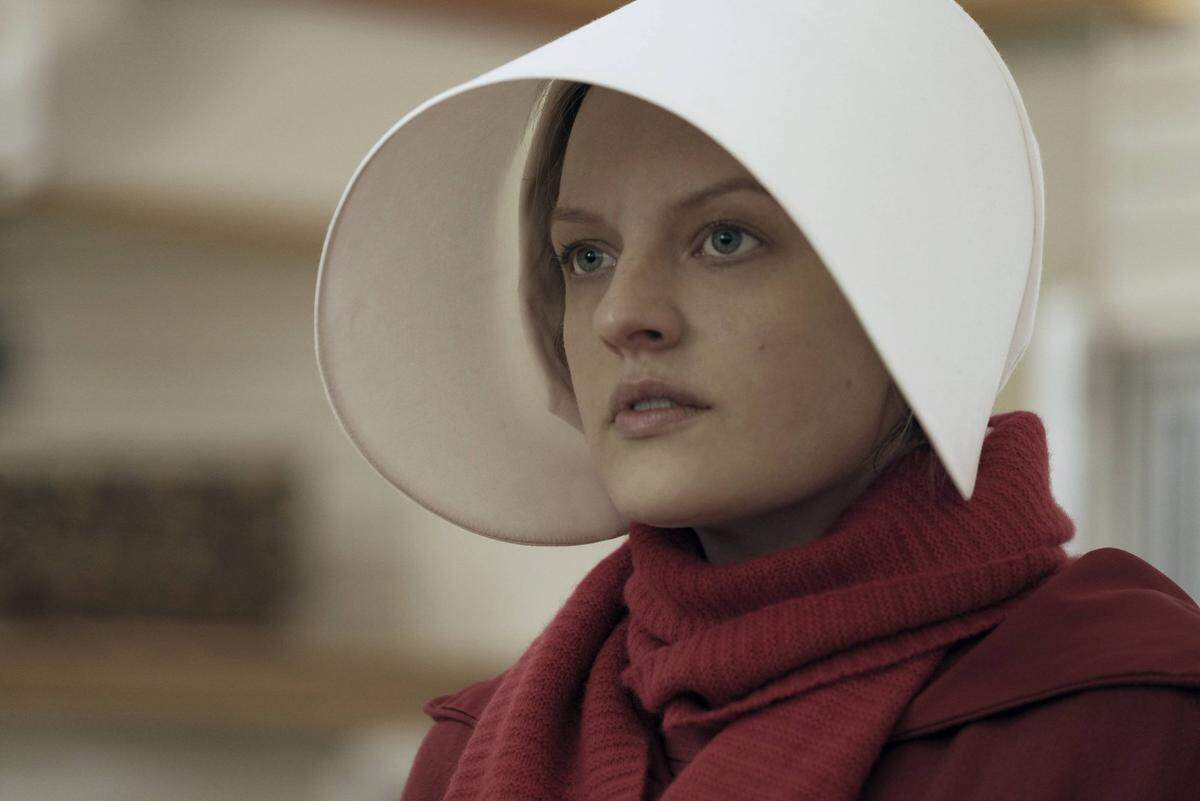 The TV series “The Handmaid’s Tale,” starring Elisabeth Moss, is based on Margaret Atwood’s bestselling novel about a dystopian, repressive regime.