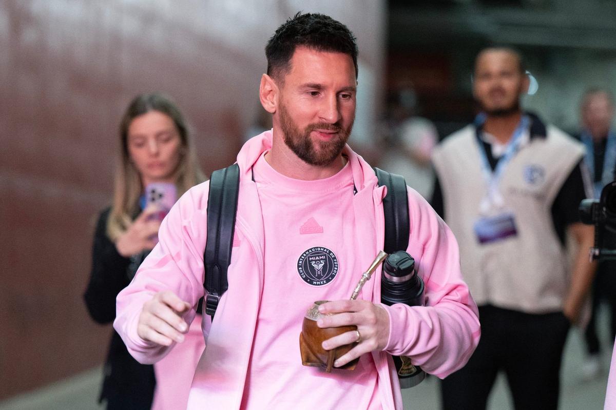 Argentina’s Lionel Messi walks down a hallway to the locker room at GEHA Field at Arrowhead Stadium for Inter Miami’s Major League Soccer match against Sporting KC on Saturday, April 13, 2024, in Kansas City.