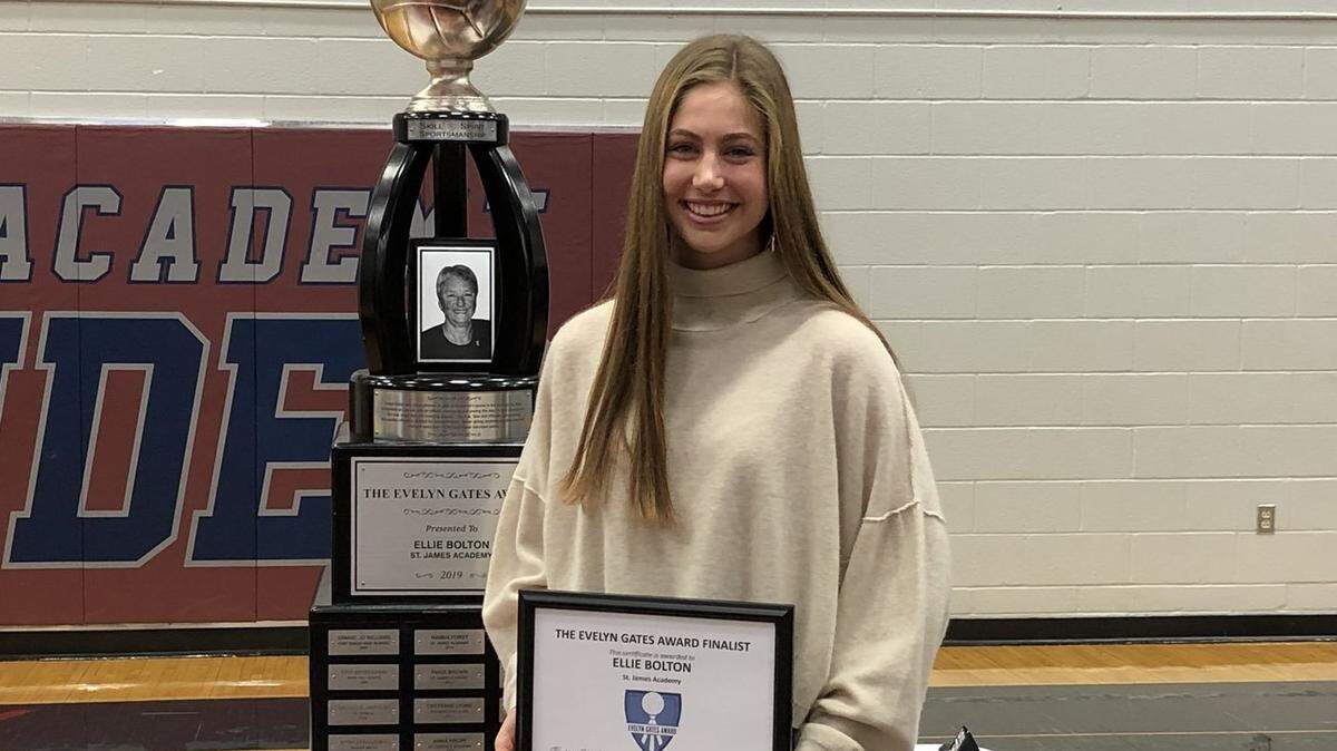 Ellie Bolton of St. James Academy is the 2019 recipient of the Evelyn Gates Award, given annually to the top high school varsity volleyball player in the Kansas City area.