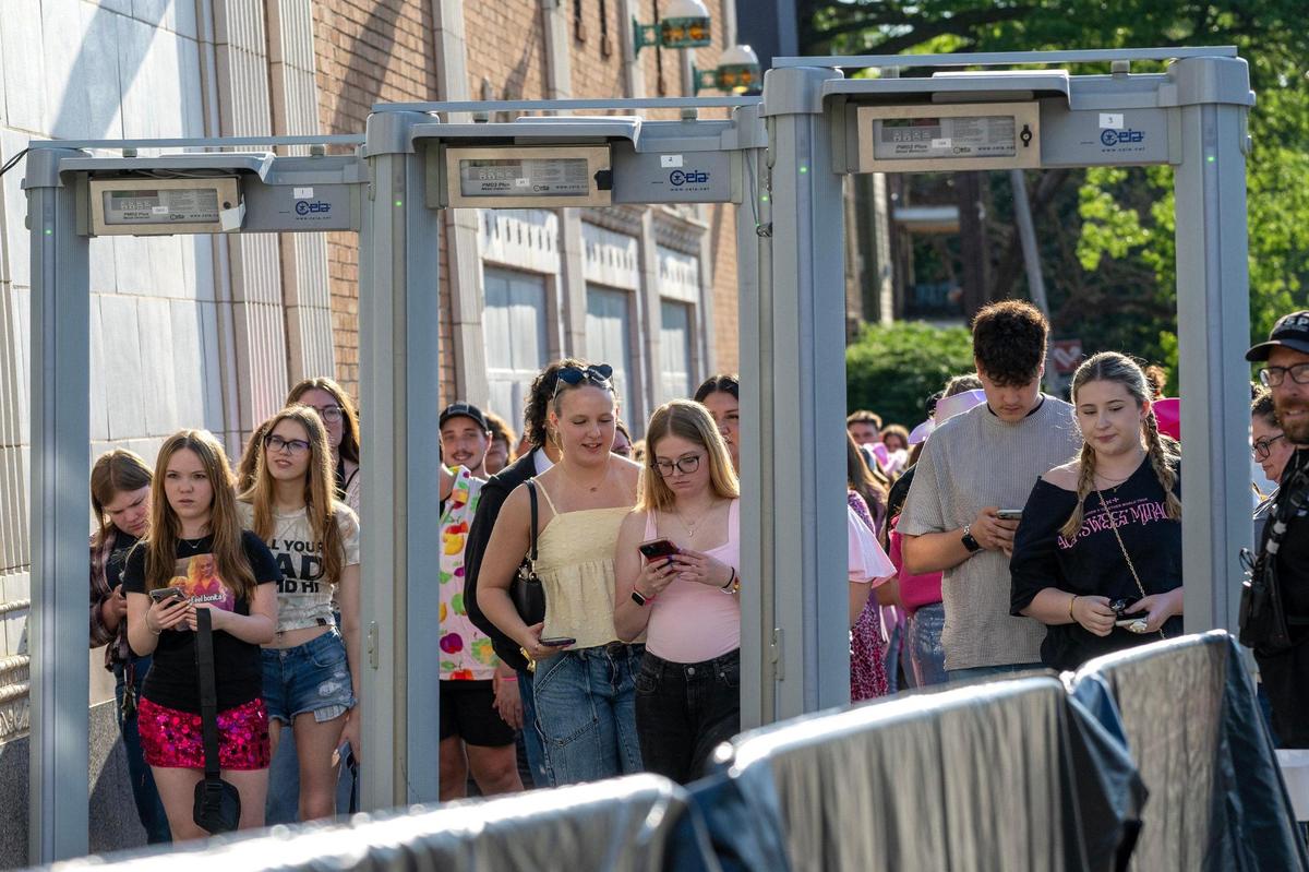 Aryn Leavell and Danica Patrick (left) were some of the first in line outside Uptown Theater to attend Trisha Paytas’s The Eras of Trish Tour on Thursday, May 29, 2025, in Kansas City.