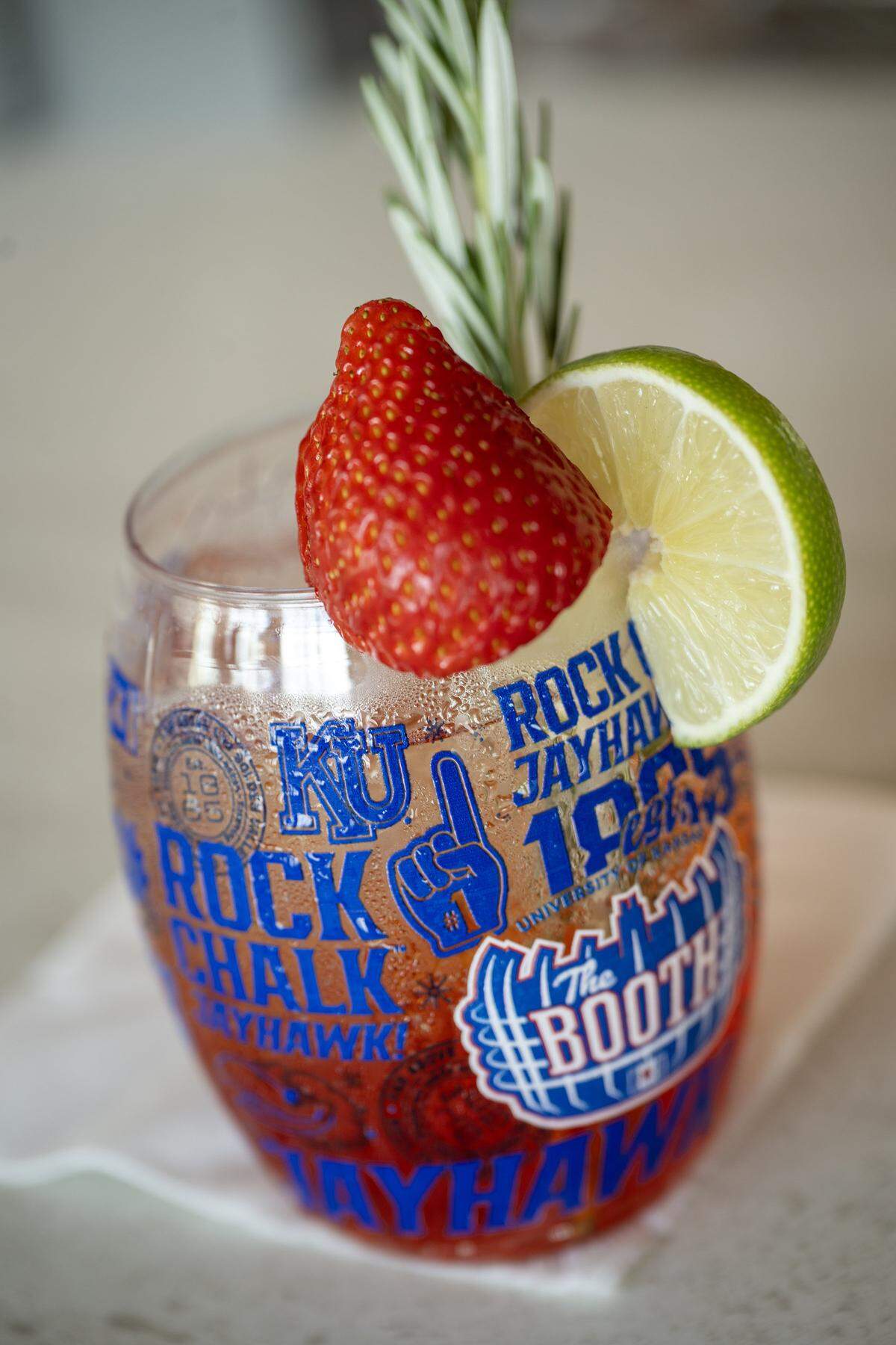 New at KU football games this year will be speciality cocktails. A different themed-cocktail will be created for every game this season. This cocktail, called Fresno Chance, will be available for the home opener at the new David Booth Kansas Memorial Stadium in Lawrence.