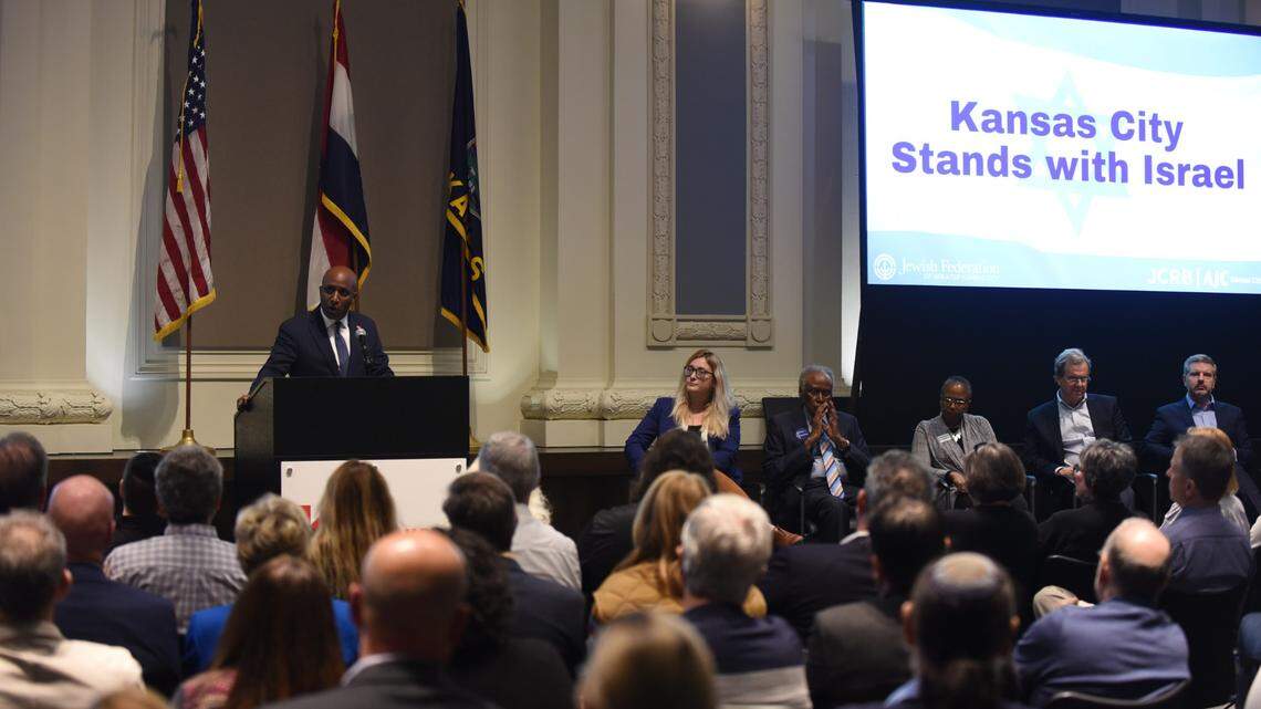 Kansas City Mayor Quinton Lucas was among a group of elected officials and activists who spoke in support of Israel and the local Jewish community on Thursday in Union Station.