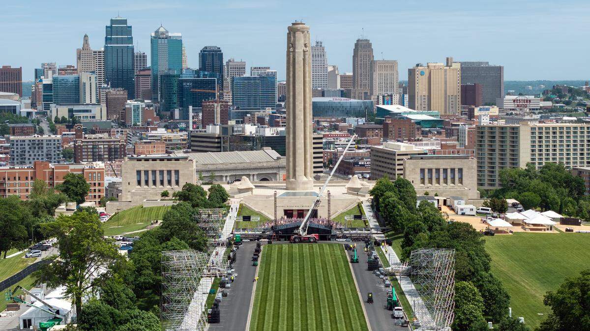 Setup is underway for the 2026 FIFA World Cup Fan Festival at the National WWI Museum and Memorial in this photo taken Thursday, May 14. The free event will run for 18 select dates during the global soccer tournament, spanning June 11 through July 11 in Kansas City.