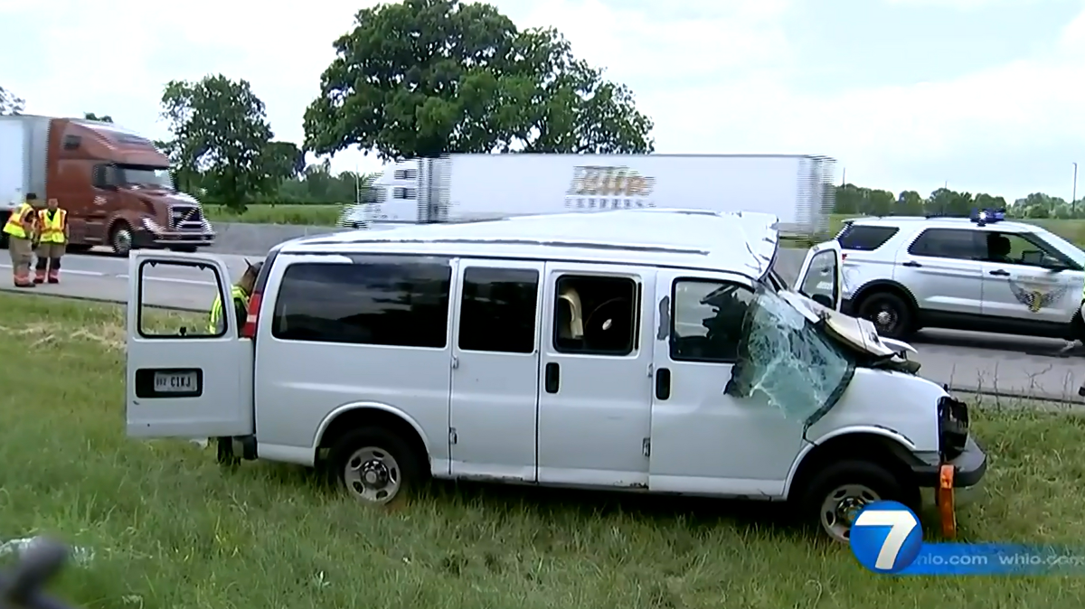 Two tires came off of a big rig on an Ohio highway and smashed into a van, killing two people inside, officials said.