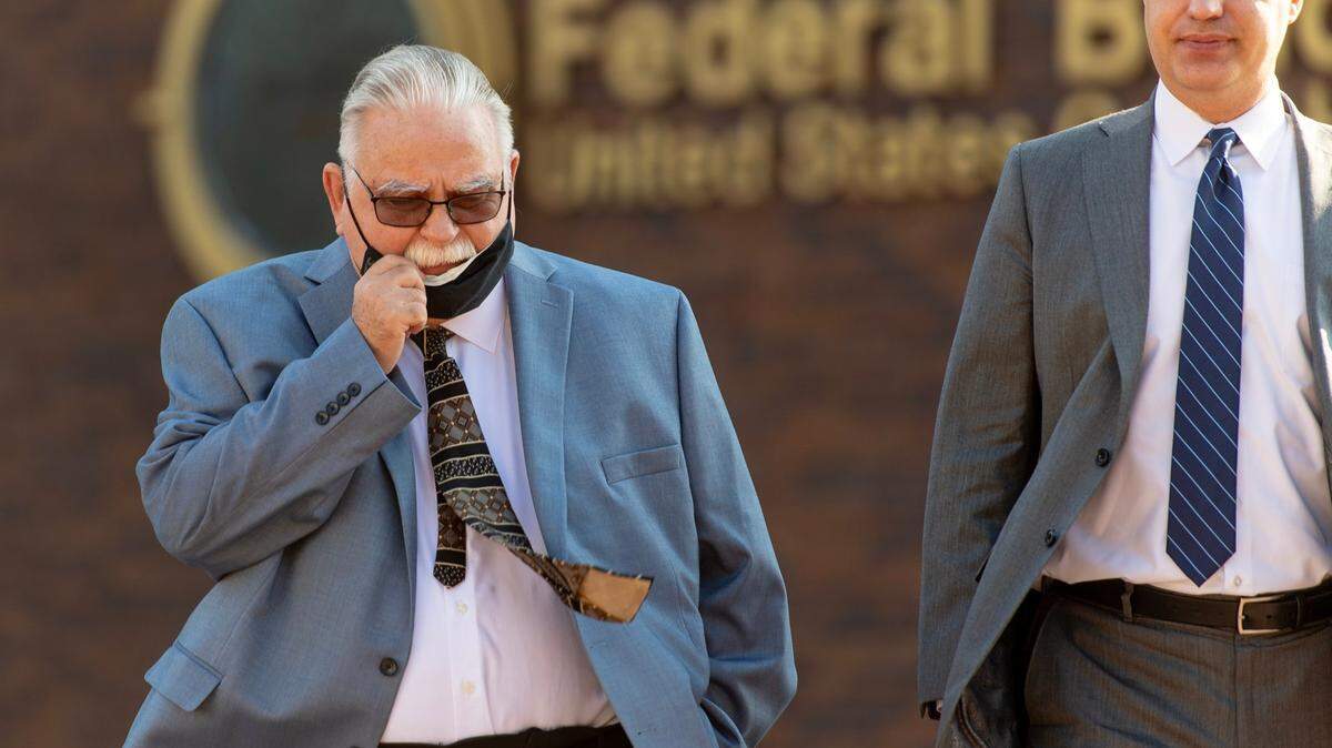 Former Kansas City, Kansas, police detective Roger Golubski, left, leaves the federal courthouse with his attorney Chris Joseph after his hearing on Wednesday, Sept. 20, 2023, in Topeka, Kan.