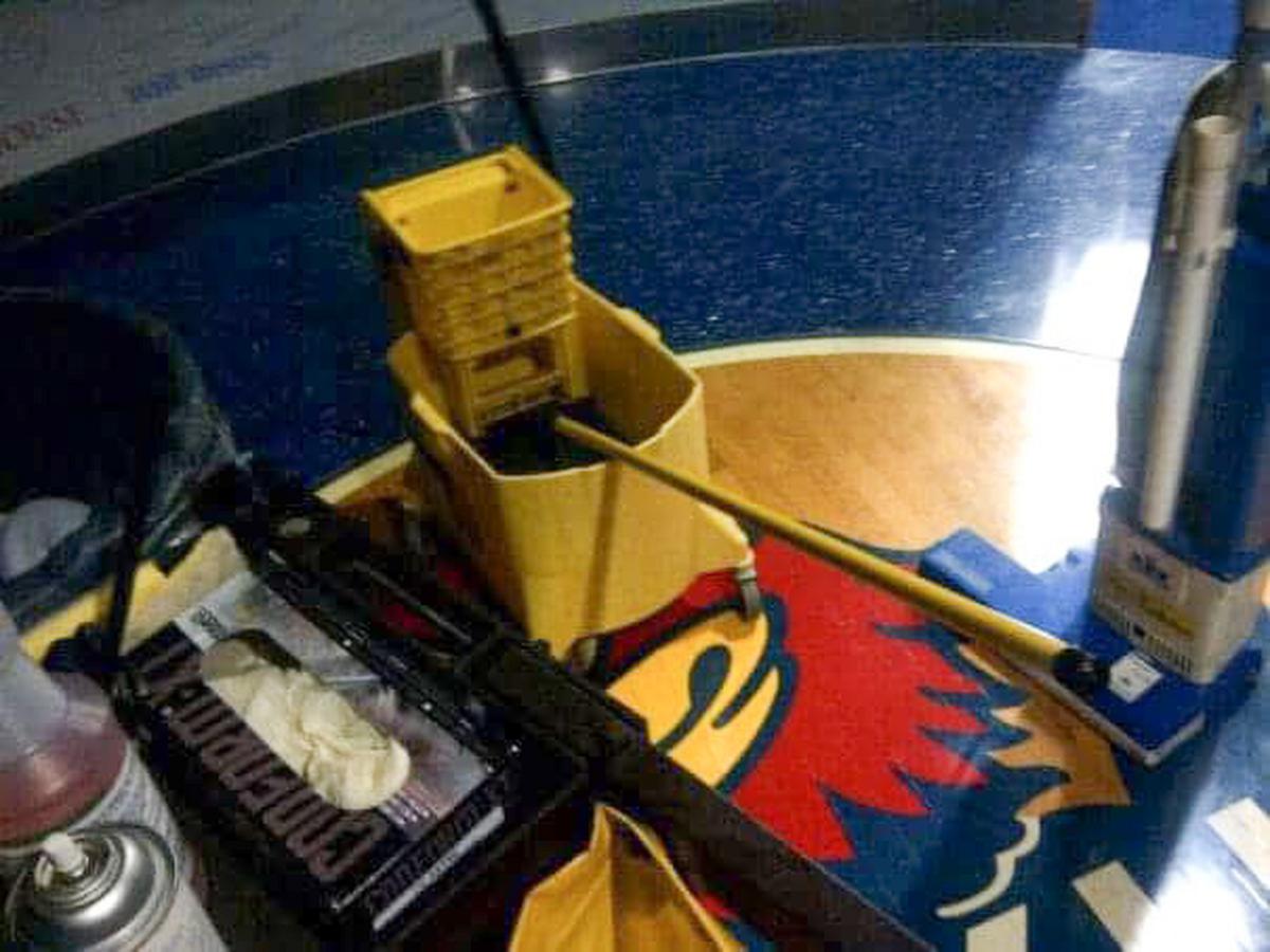 For some reason I took this photo in the foyer entrance into the Kansas Jayhawks men’s basketball locker room at the end of my shift. I didn’t think much of it except to put a caption in my Facebook post of it, “Grind mode.”