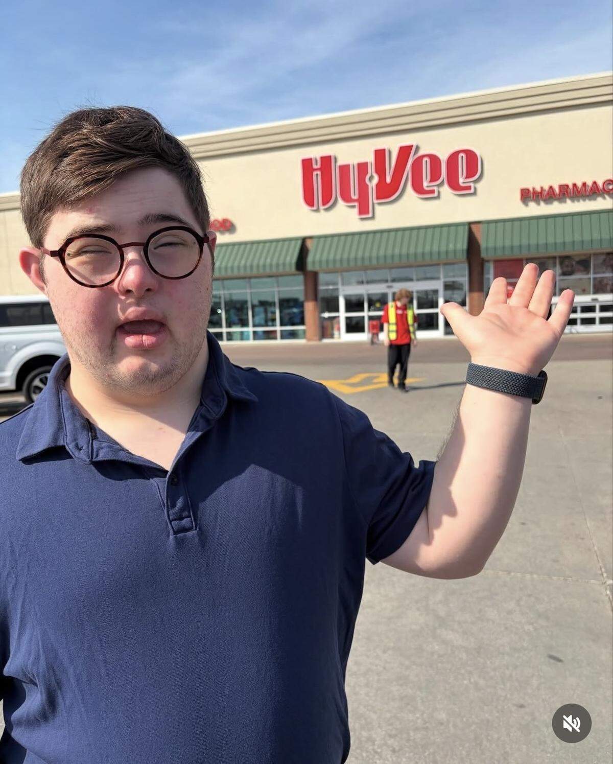 Max Crawford, founder of Max Mix Gourmet Spice Blends, poses in front of Hy-Vee ahead of his in-store demonstrations.