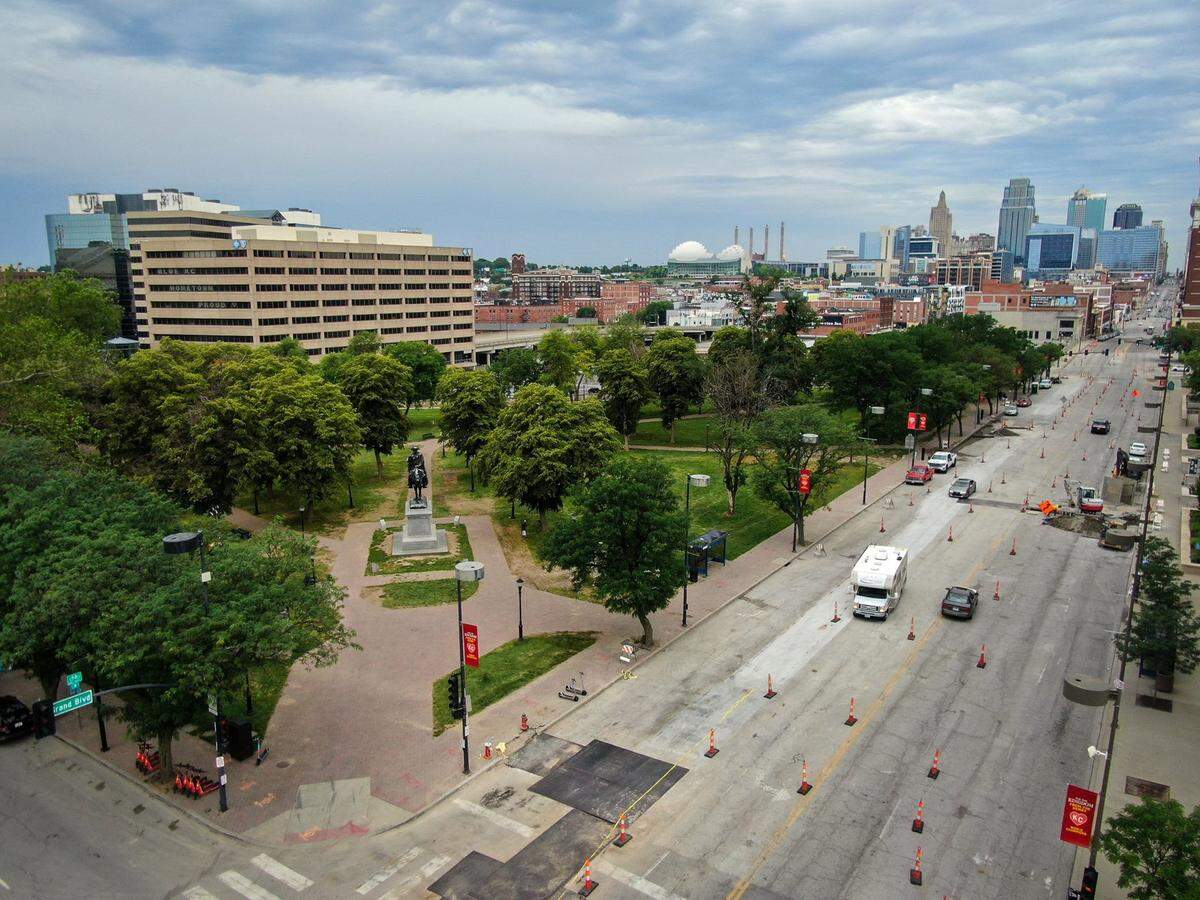 Washington Square Park, 100 E. Pershing Rd., is 5-acre park located east of Union Station and north of Crown Center. The location, seen on Tuesday, June 17, 2025, is being discussed as a possible site for the Kansas City Royals downtown stadium