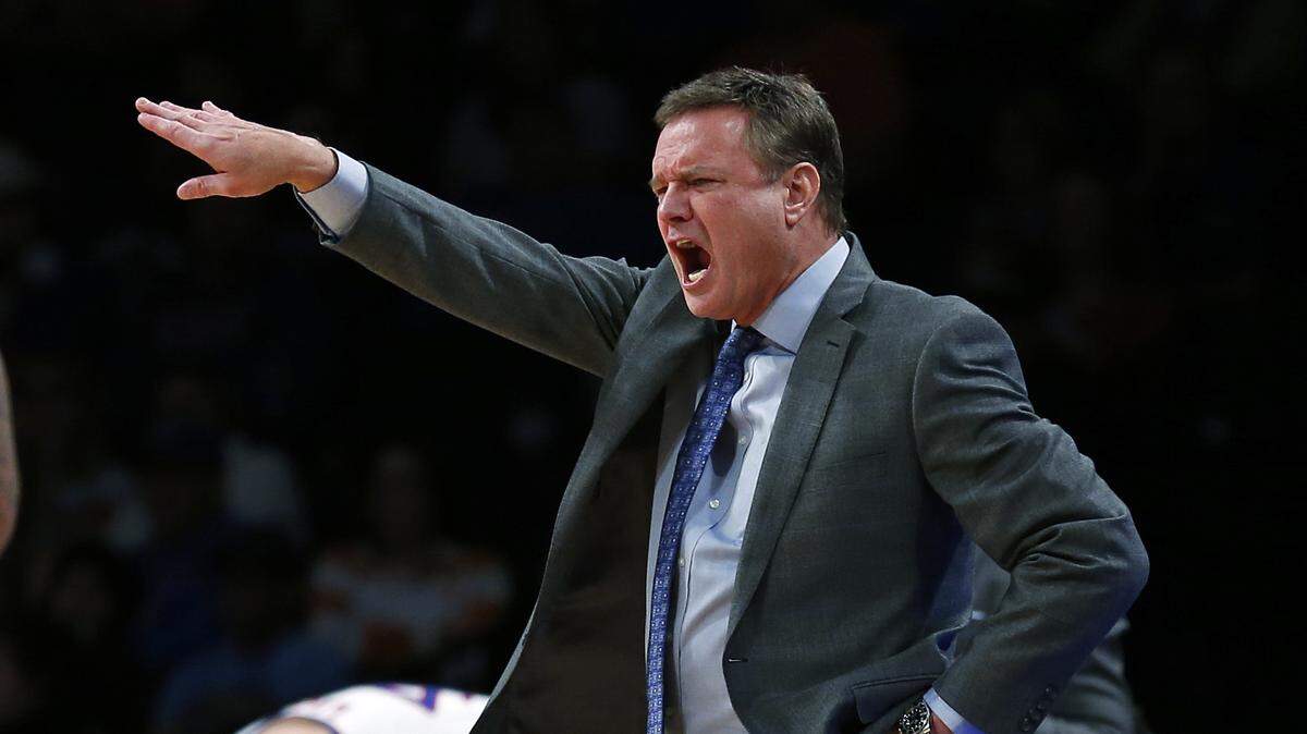 Kansas coach Bill Self gestured to his team during the second half against Tennessee on Friday night in Brooklyn.