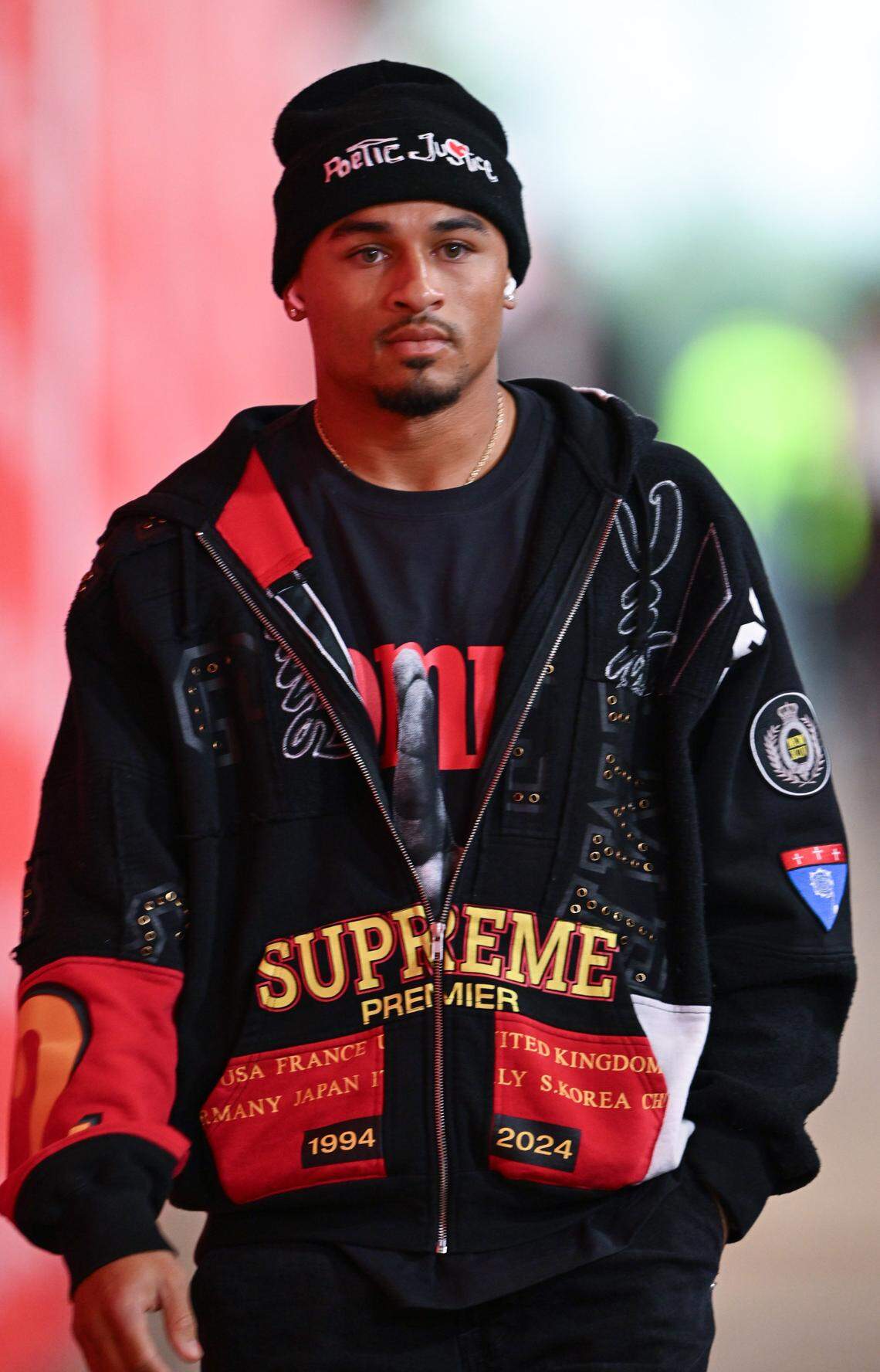 Kansas City Chiefs cornerback Trent McDuffie arrives before the Chiefs' game with the Washington Commanders on Monday, Oct. 27, 2025, at GEHA Field at Arrowhead Stadium.