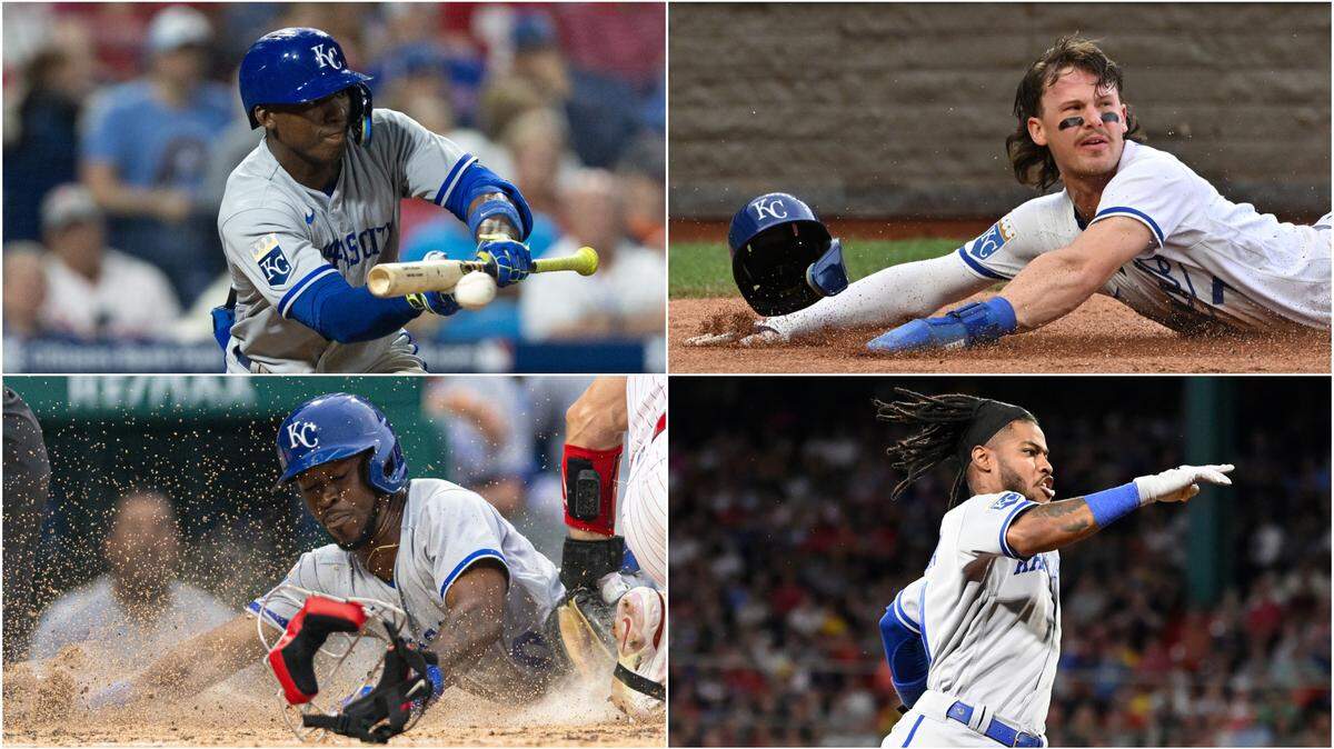 The Kansas City Royals, led by players like (clockwise from top-left) Dairon Blanco, Bobby Witt Jr., Maikel Garcia and Samad Taylor, have one of the fastest lineups in MLB this season.