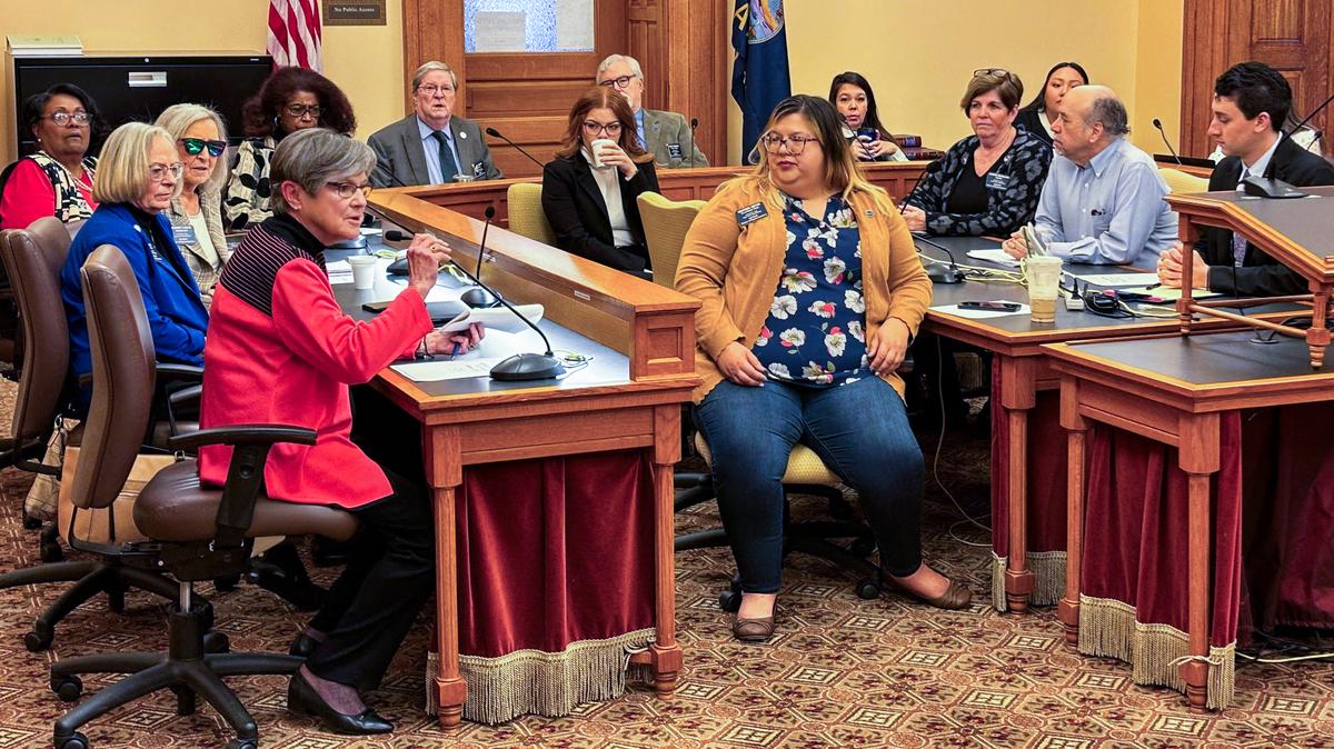 Kansas Gov. Laura Kelly speaks to House Democrats while attempting to build support for a tax plan compromise.