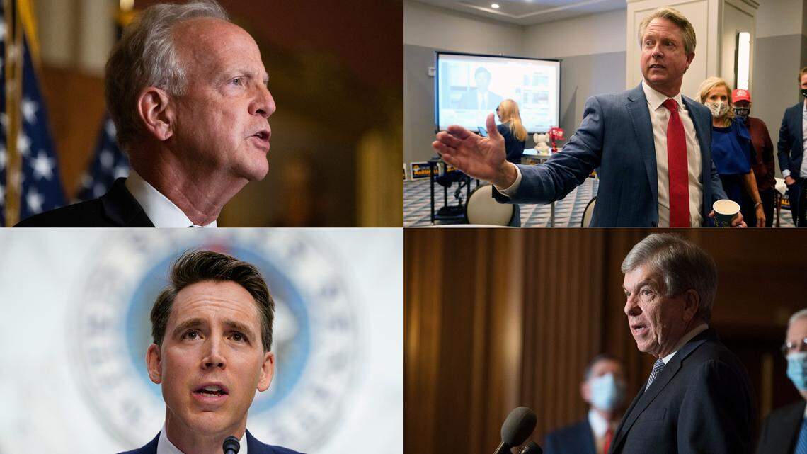 Sen. Jerry Moran, top left, Sen. Roger Marshall, top right, Sen. Josh Hawley, bottom left, and Sen. Roy Blunt, bottom right.