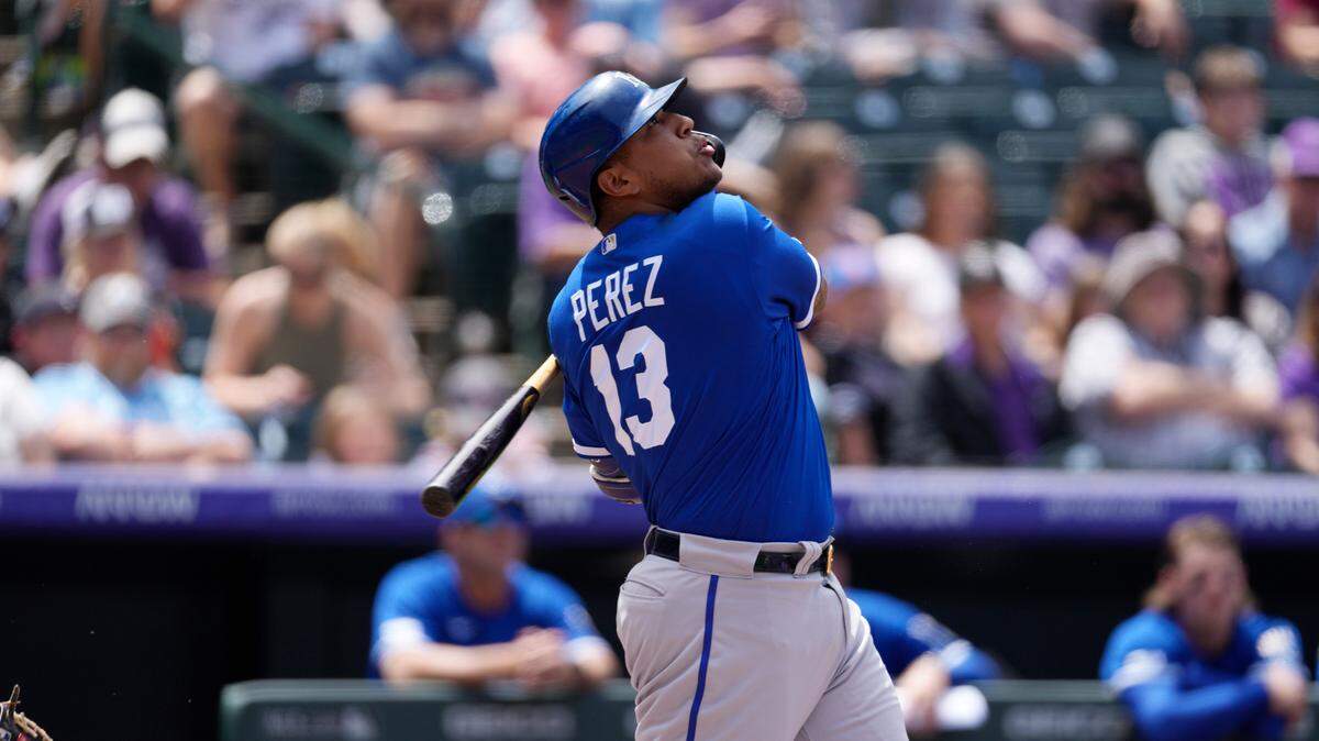 Kansas City Royals’ Salvador Perez in the fourth inning of a baseball game Sunday, May 15, 2022, in Denver. (AP Photo/David Zalubowski)