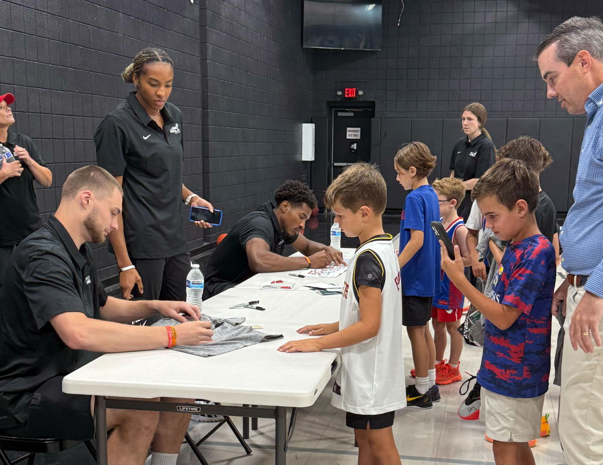 University of Kansas alum Ochai Abaji was joined by former Jayhawks teammate and current Denver Nuggets player Christian Braun at his youth basketball camp in Overland Park on Friday, July 25, 2025.