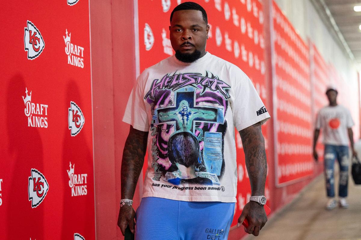 Kansas City Chiefs offensive tackle Jawaan Taylor walks down the tunnel before a preseason game on Saturday against the Detroit Lions.