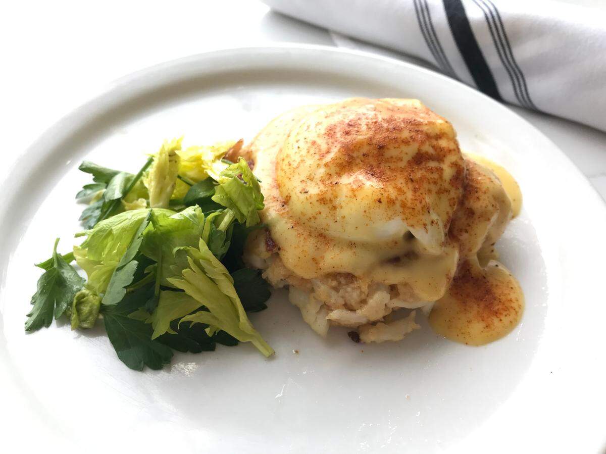 The crab cake Benedict at The Classic Cookie comes with jumbo lump crab cake, poached egg, and Southern spiced hollandaise sauce.