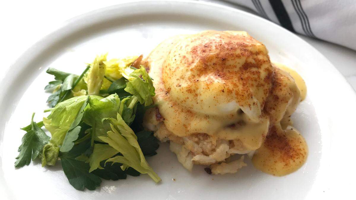 The crab cake Benedict at The Classic Cookie comes with jumbo lump crab cake, poached egg, and Southern spiced hollandaise sauce.