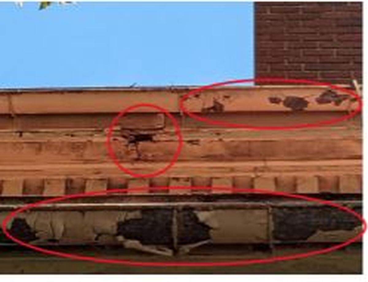 Unrepaired damage at The Rookery at Fort Leavenworth, as reported to the Kansas State Historical Society.