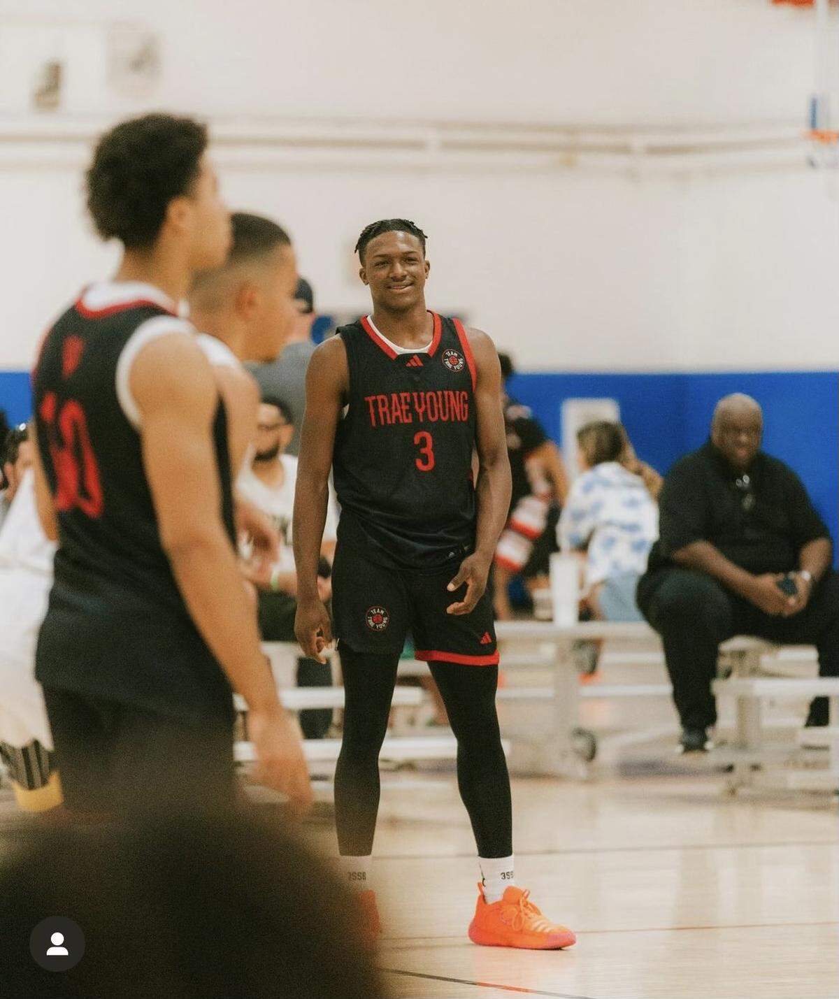 Ketraleus ‘Bo’ Aldridge smiles during a game for his AAU team, team Trae Young 17u. His high school coach, Mike Williams, said he couldn’t remember the last Kansas player to play on the Adidas circuit.
